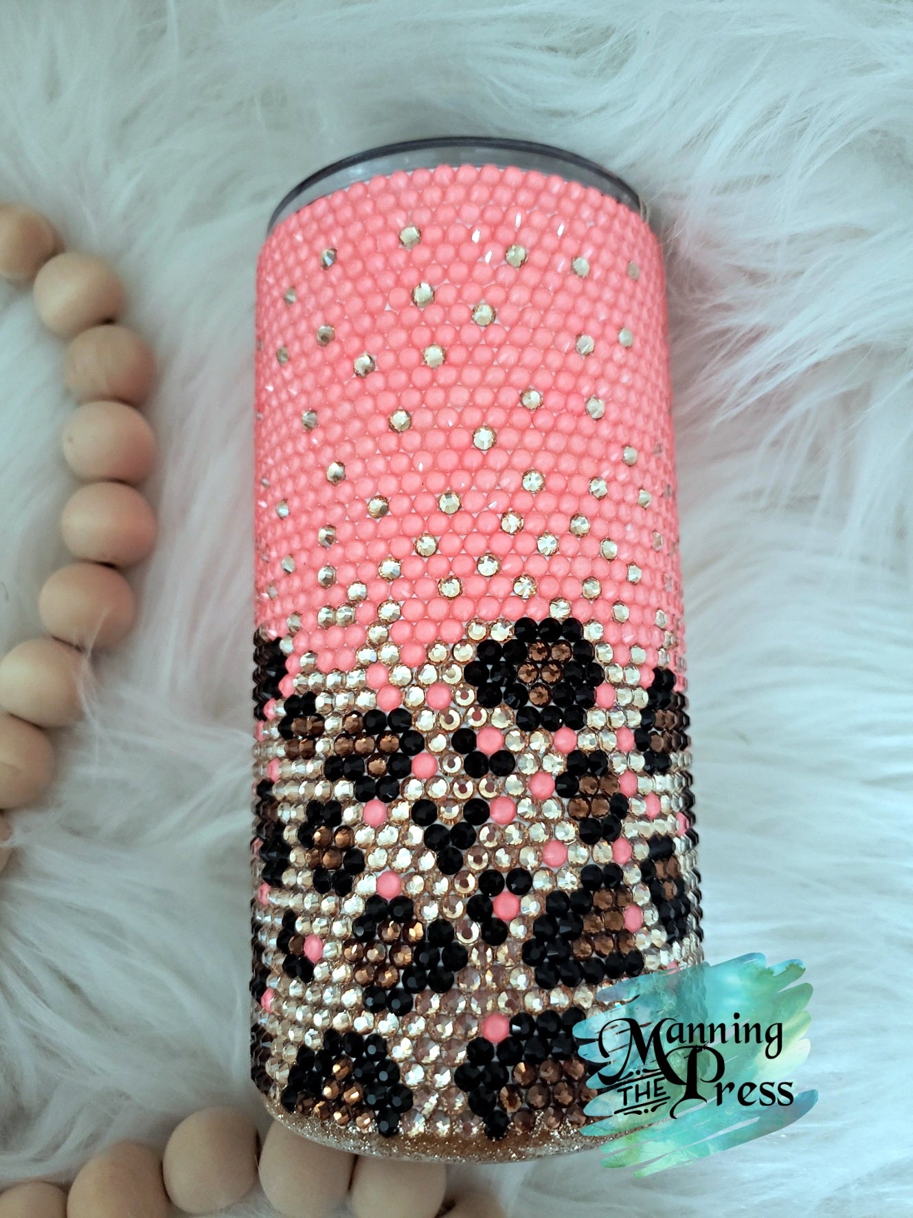 Coral Leopard Rhinestone 16 oz