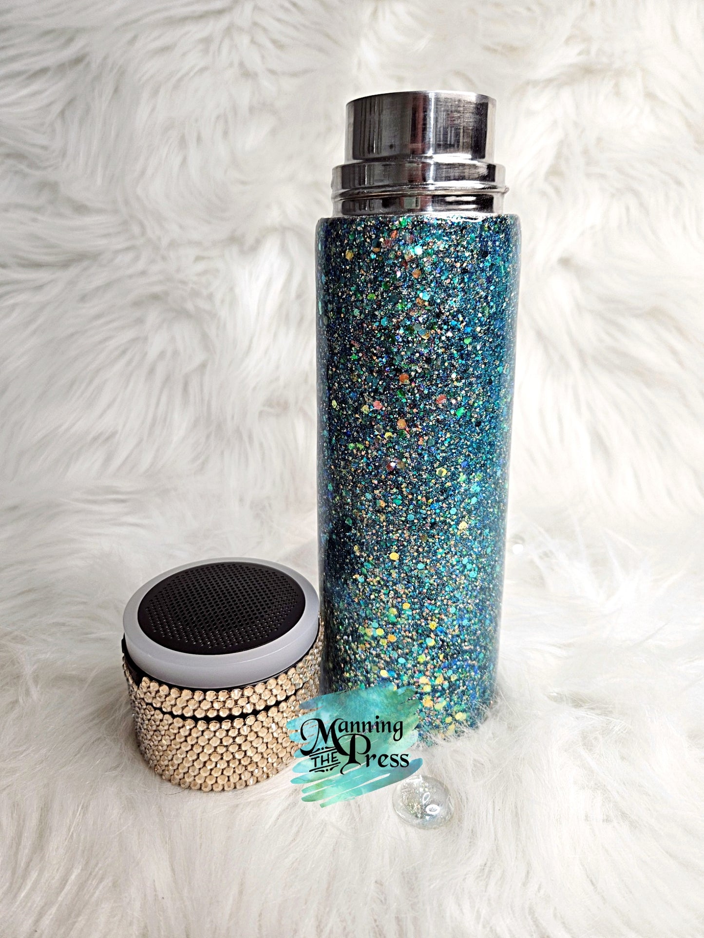 Teal/Gold 17 oz Bluetooth Speaker Thermos