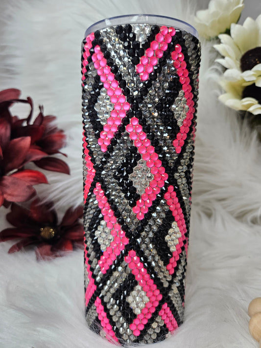 Pink/Gray/Black Diamond 24 oz Rhinestone Tumbler