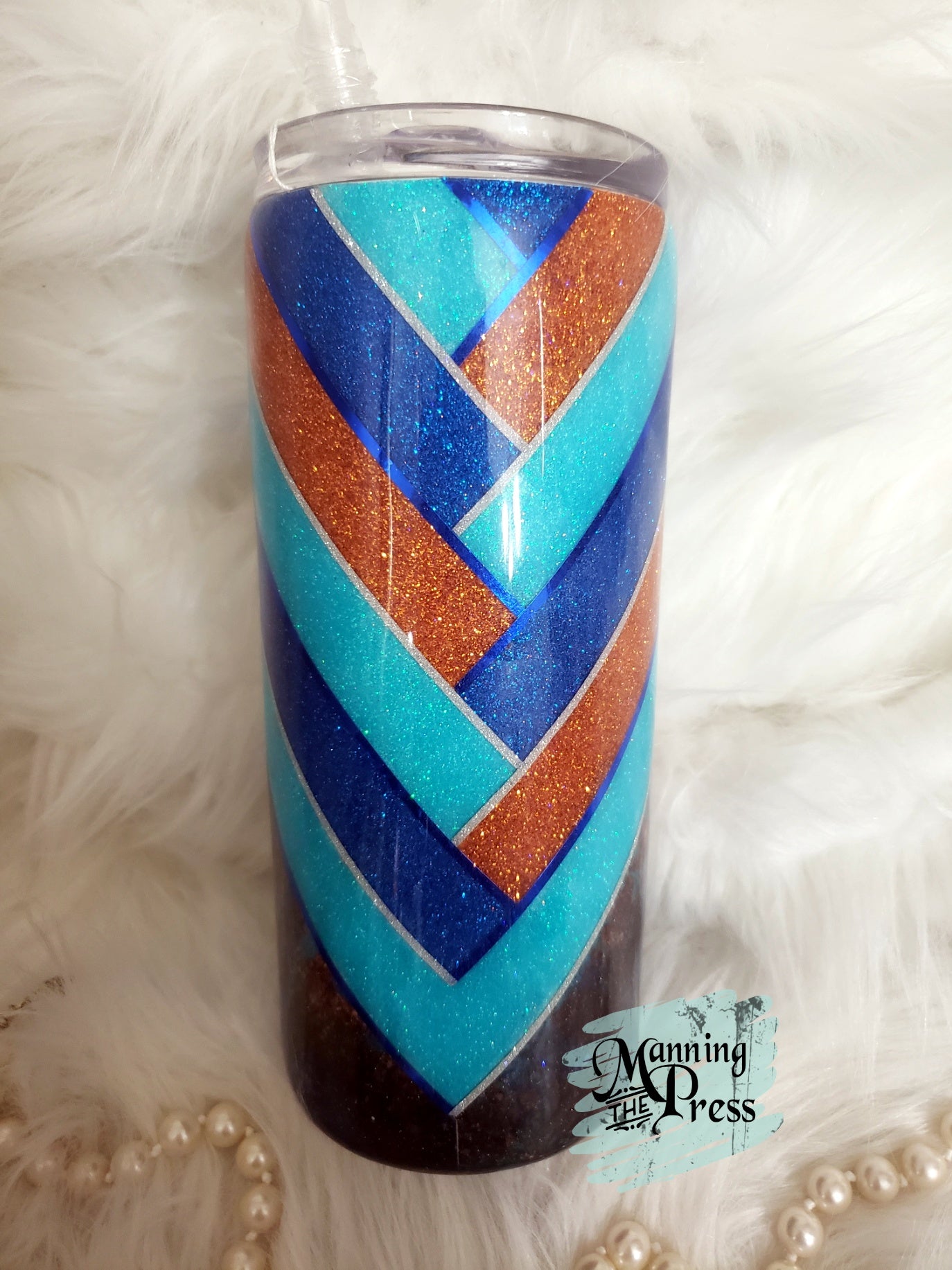 Blue and Rust Herringbone 23 oz Duo Tumbler