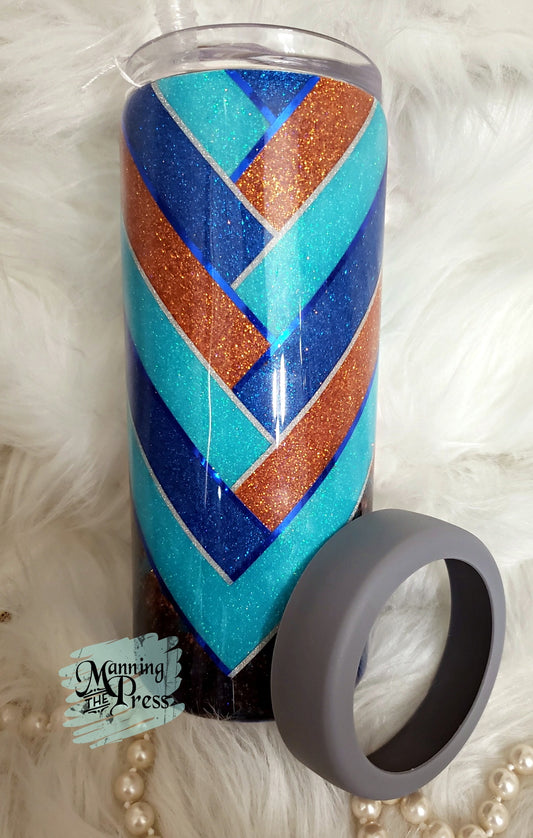 Blue and Rust Herringbone 23 oz Duo Tumbler