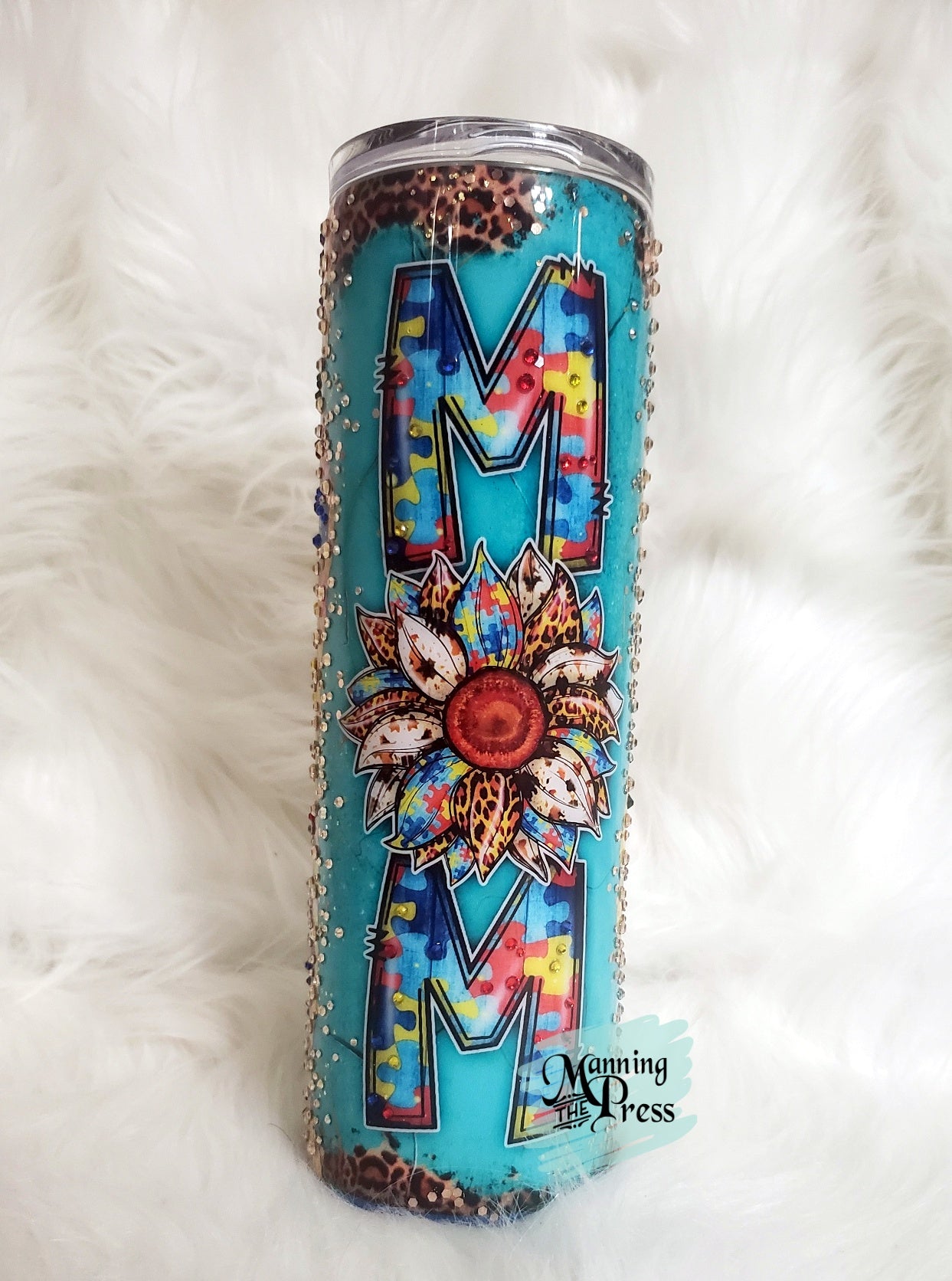 Autism Mom w/rhinestones 30 oz Skinny