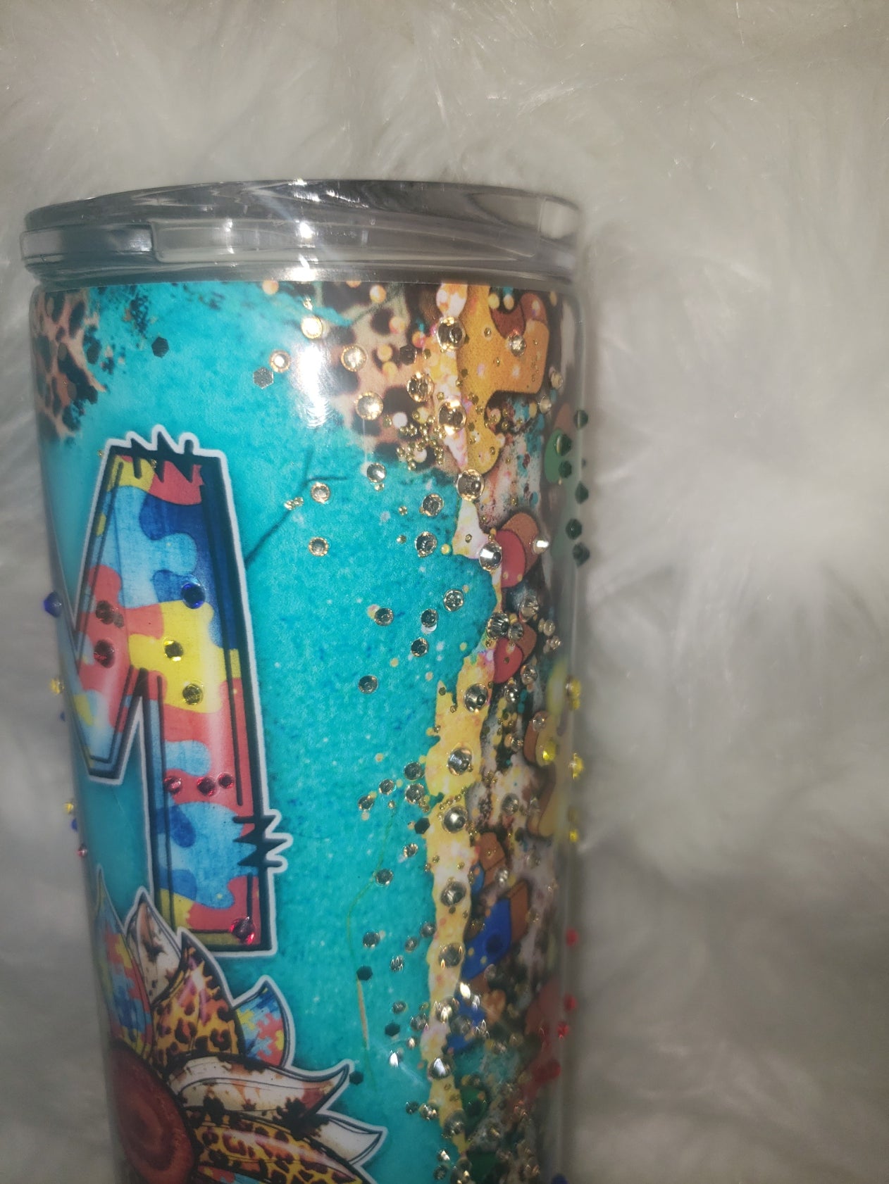 Autism Mom w/rhinestones 30 oz Skinny