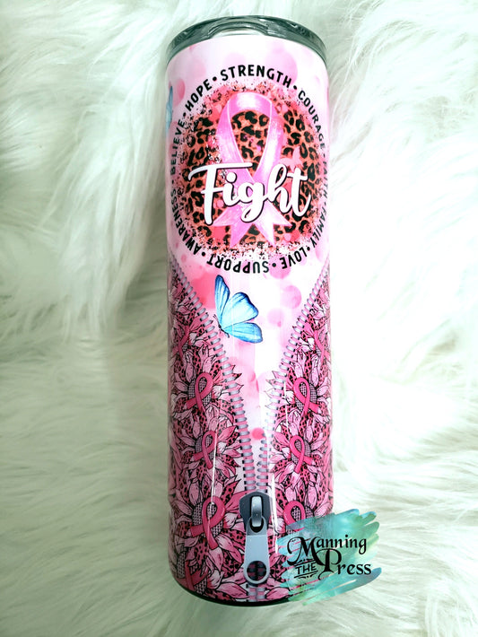 Breast Cancer Fight Zipper 30 oz Skinny