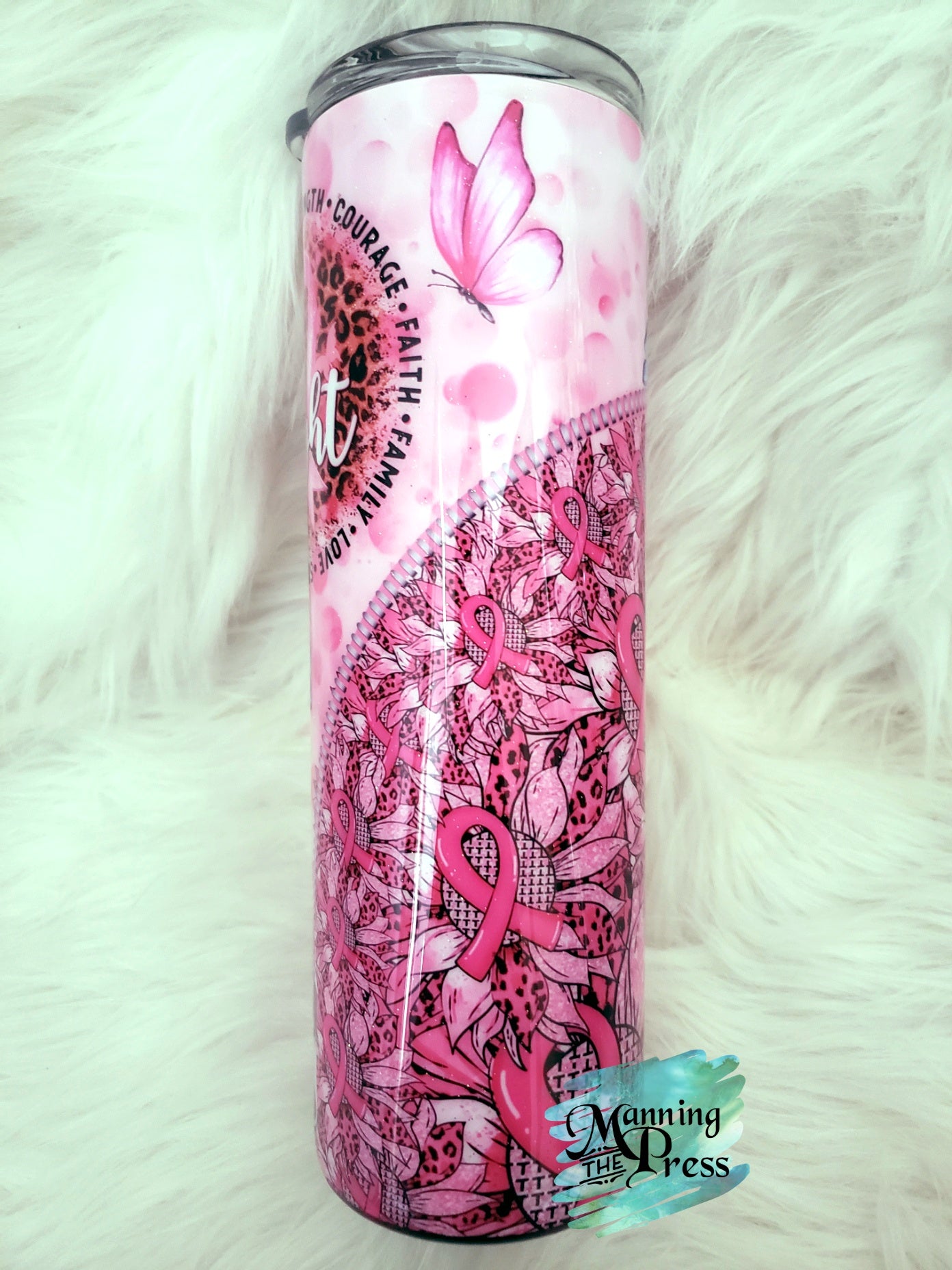 Breast Cancer Fight Zipper 30 oz Skinny