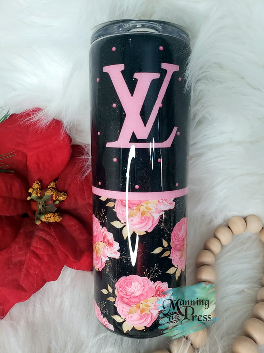 Black & Pink LV Floral 20 oz Skinny